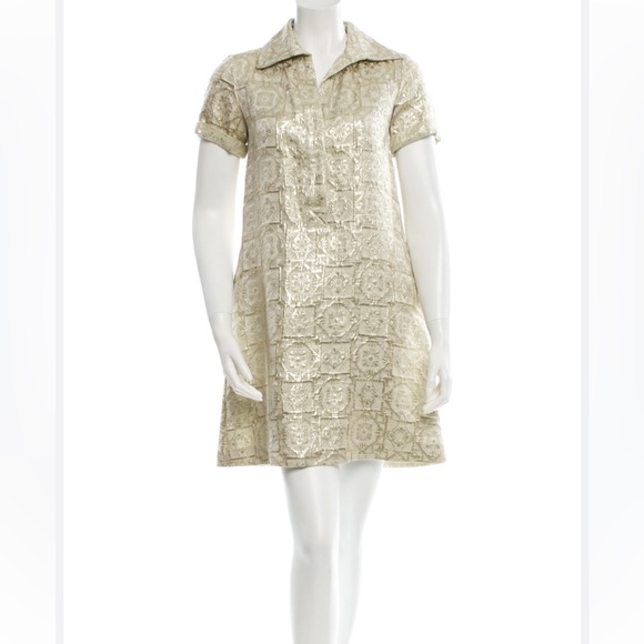 Diane von Furstenberg reno gold metallic shirt dress with pockets - Picture 1 of 17